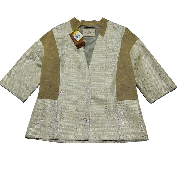 ETRO Milano 48 US/12 Veronica Jacket Blazer Beige Lined 3/4 Sleeve NWT $1580 - Picture 1 of 8